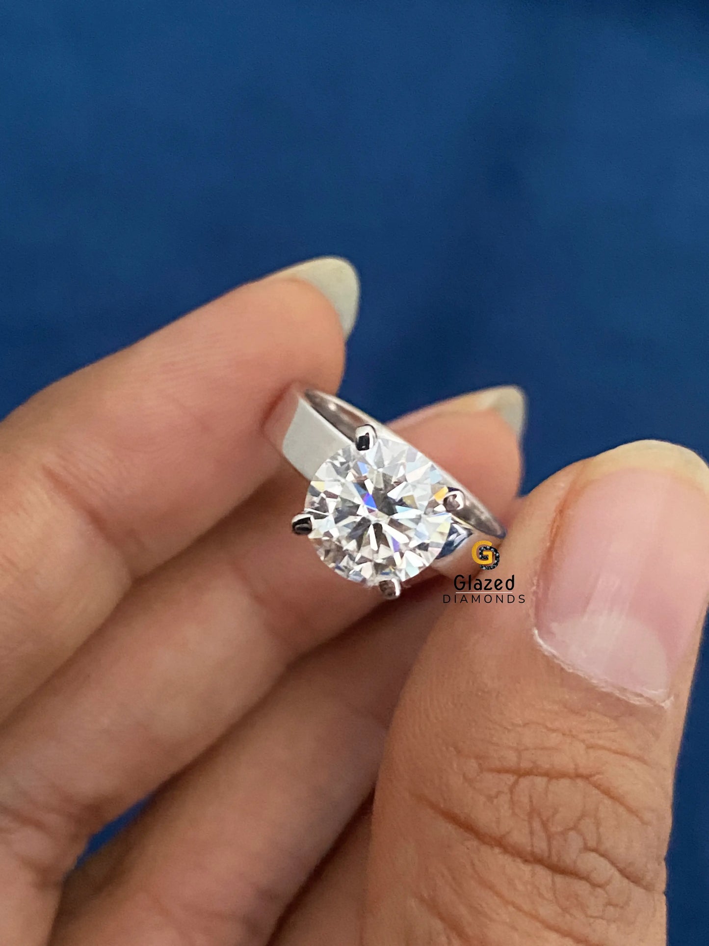 3CT Round Wide Band Moissanite Solitaire Engagement Ring