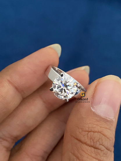 3CT Round Wide Band Moissanite Solitaire Engagement Ring