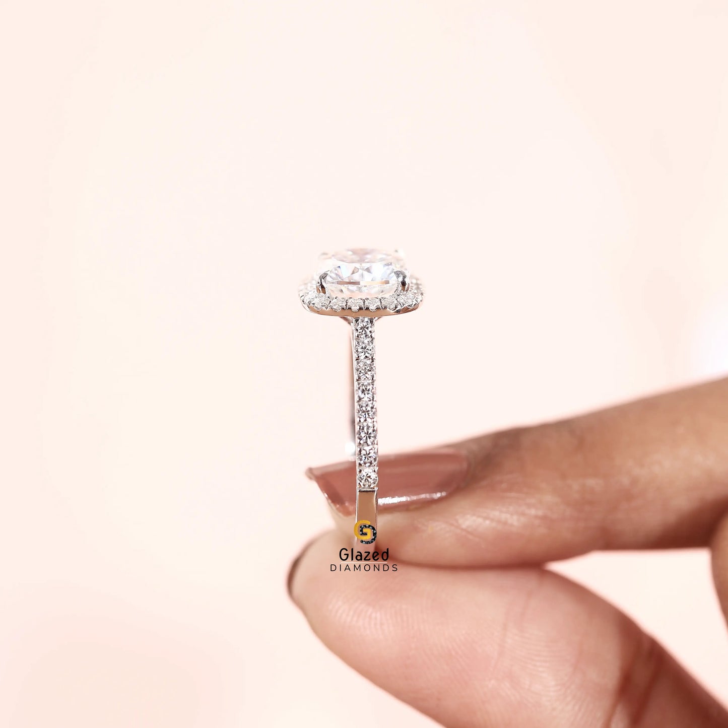 3CT Cushion Cut Lab Grown Diamond Halo Pave Band Ring