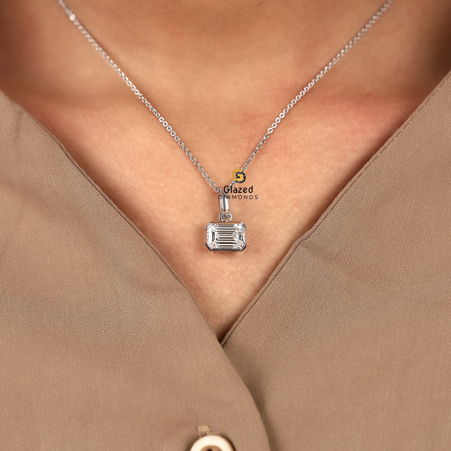 3CT East West Emerald Cut Lab Diamond Pendant For Women