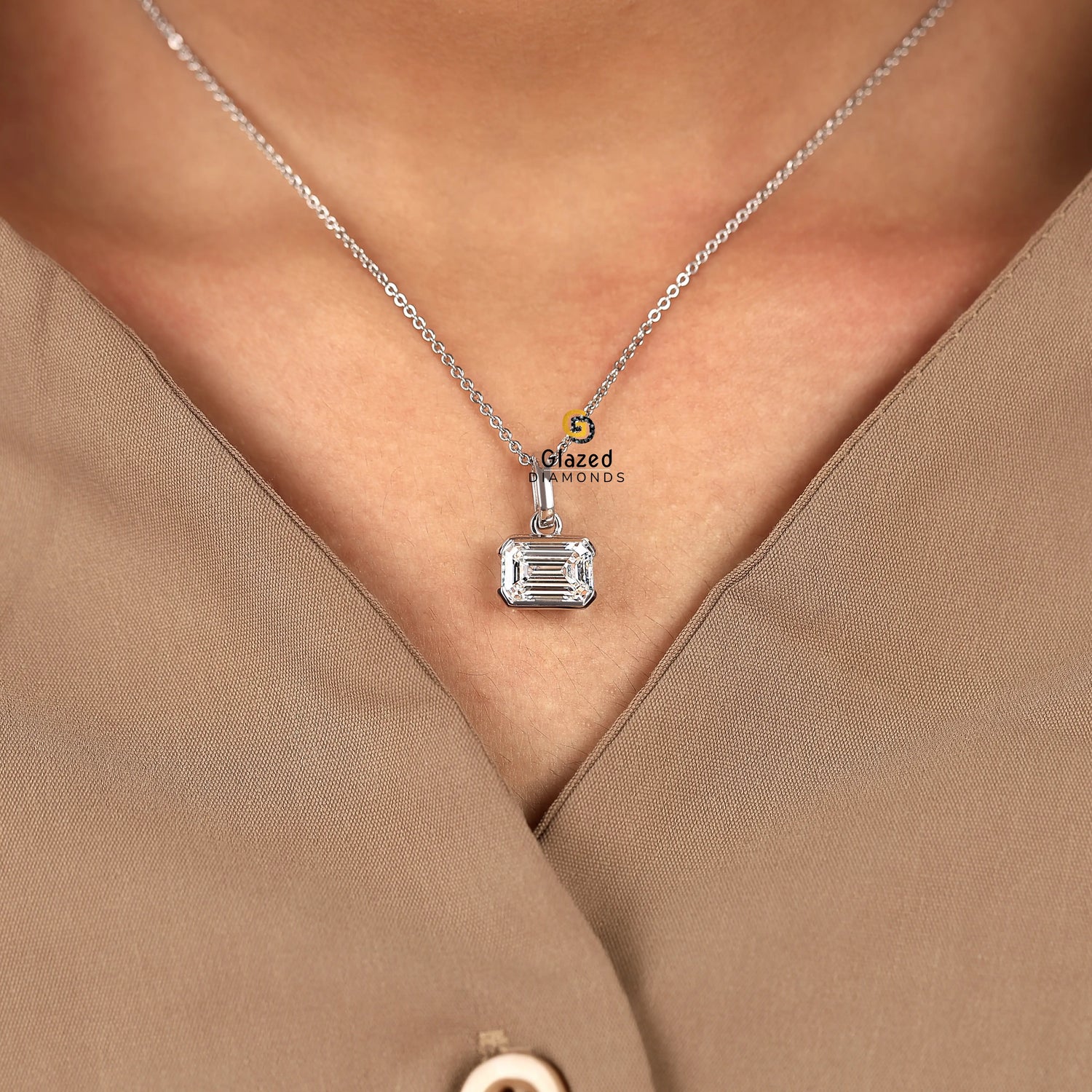 3CT East West Emerald Cut Lab Diamond Pendant For Women