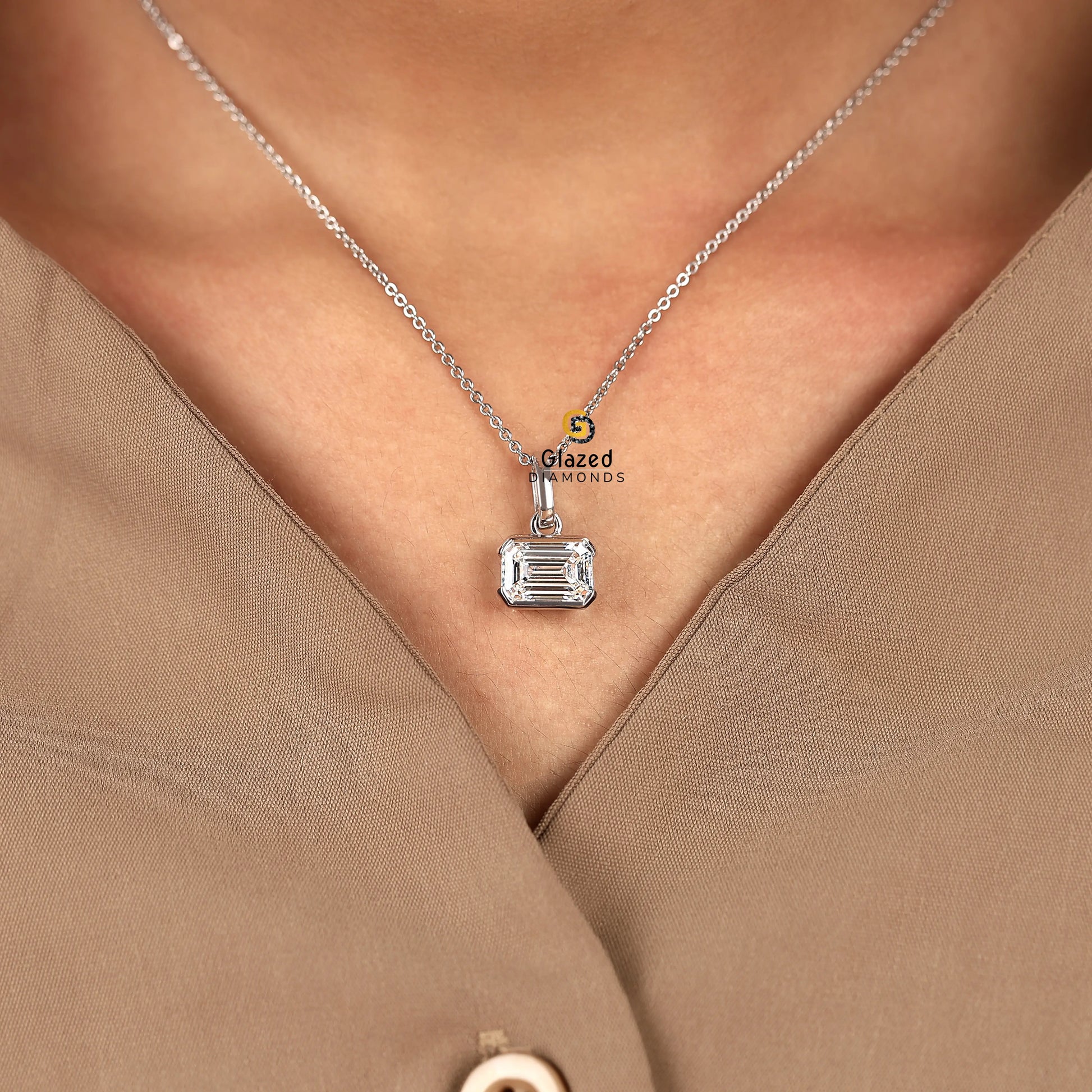 3CT East West Emerald Cut Lab Diamond Pendant For Women