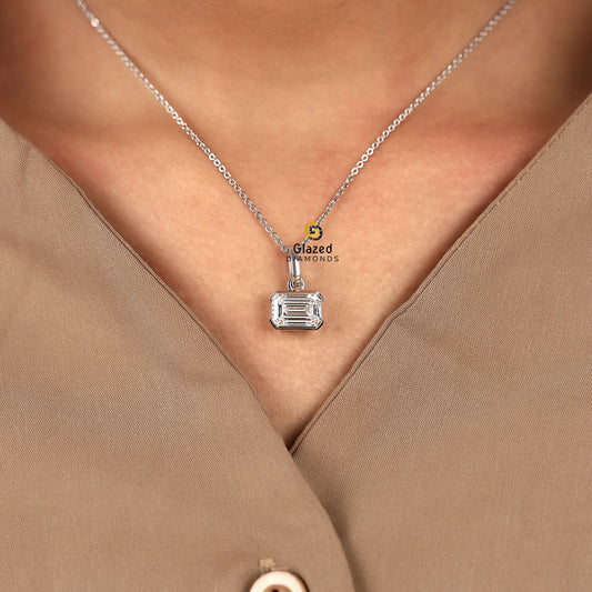 3CT East West Emerald Cut Lab Diamond Pendant For Women