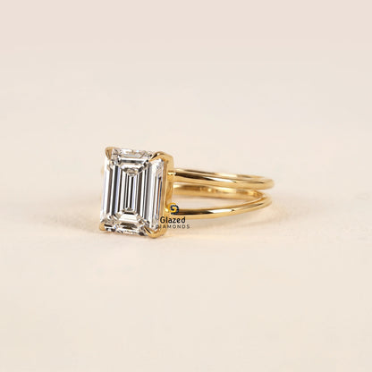 3CT Emerald Cut Single Enhancer Lab Diamond Ring For Women