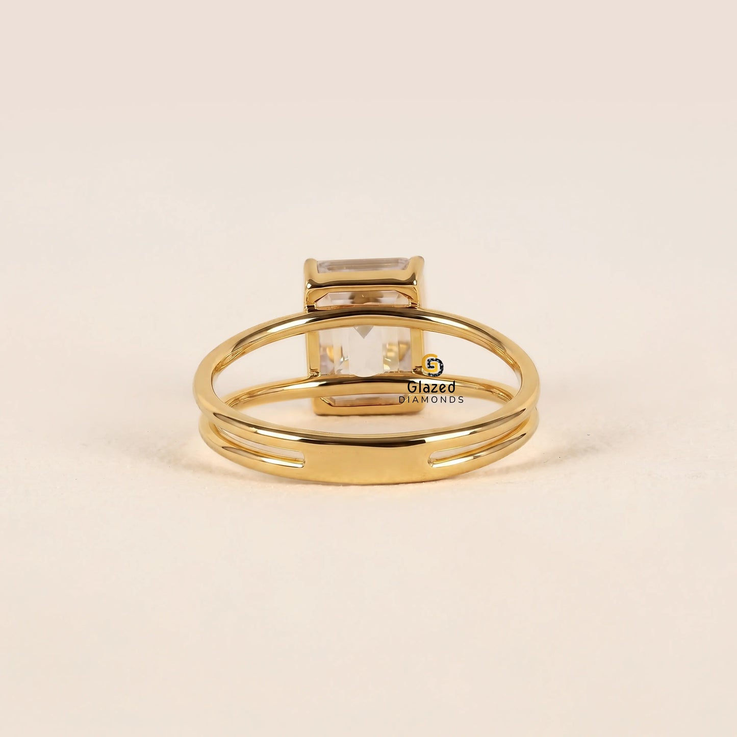 3CT Emerald Cut Single Enhancer Lab Grown Diamond Ring