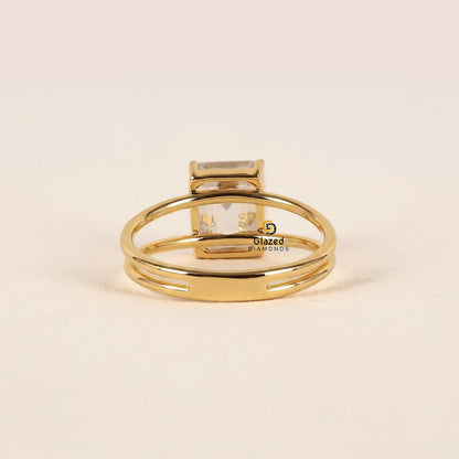 3CT Emerald Cut Single Enhancer Lab Grown Diamond Ring