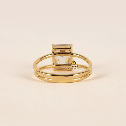 3CT Emerald Cut Single Enhancer Lab Grown Diamond Ring