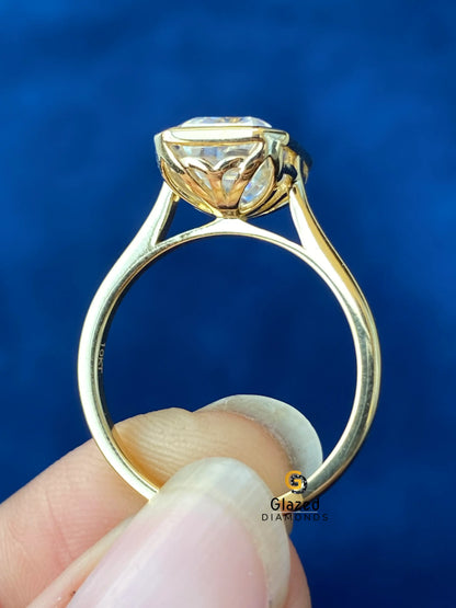 3CT Emerald Moissanite Solitaire Bezel Set Ring