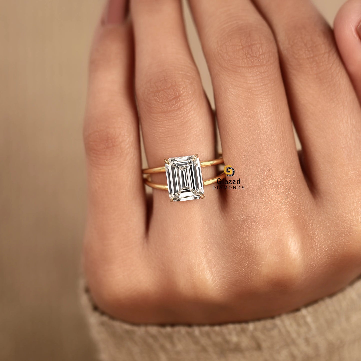 3CT Emerald Single Enhancer Lab Diamond Ring For Her