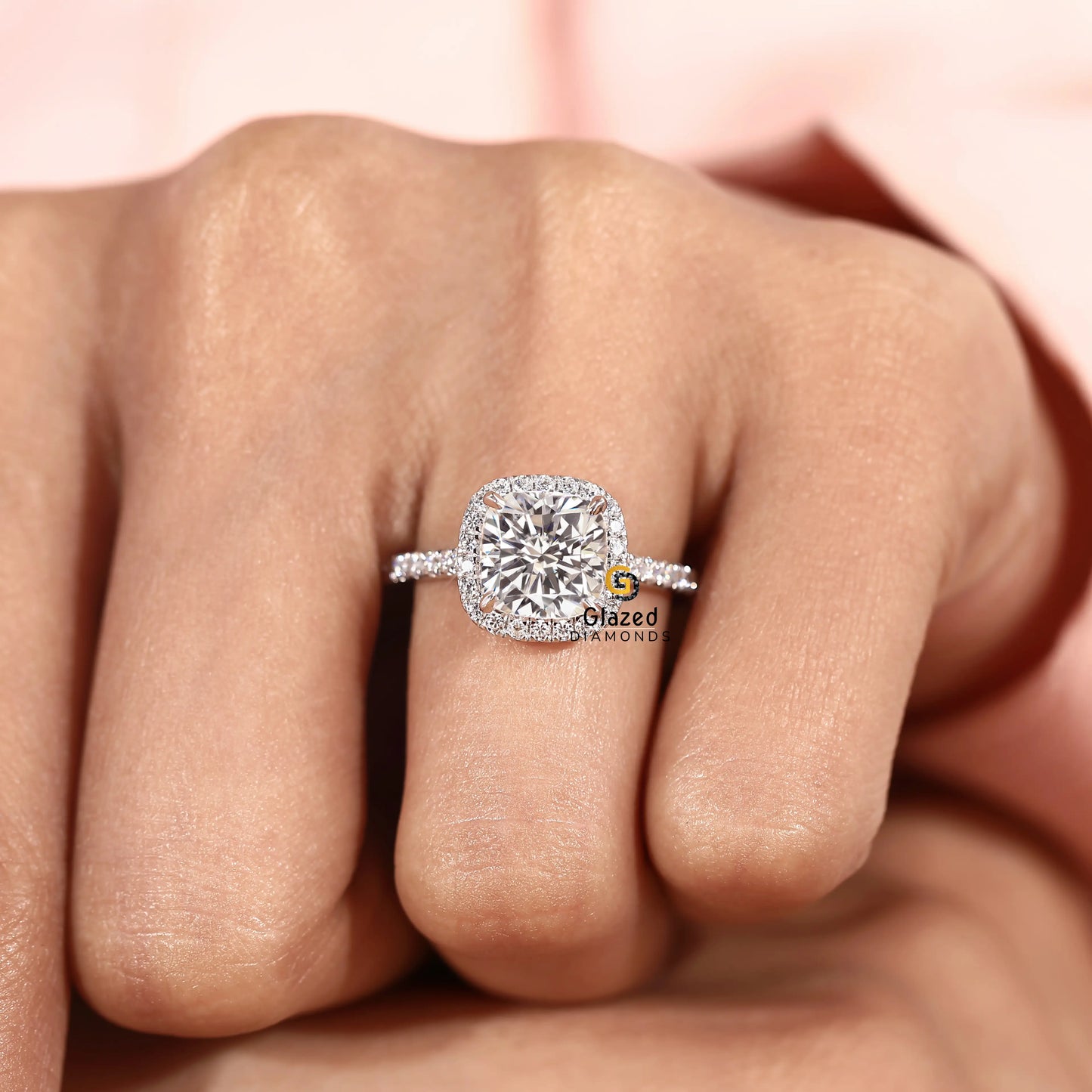 3CT Lab Grown Diamond Halo Ring For Women