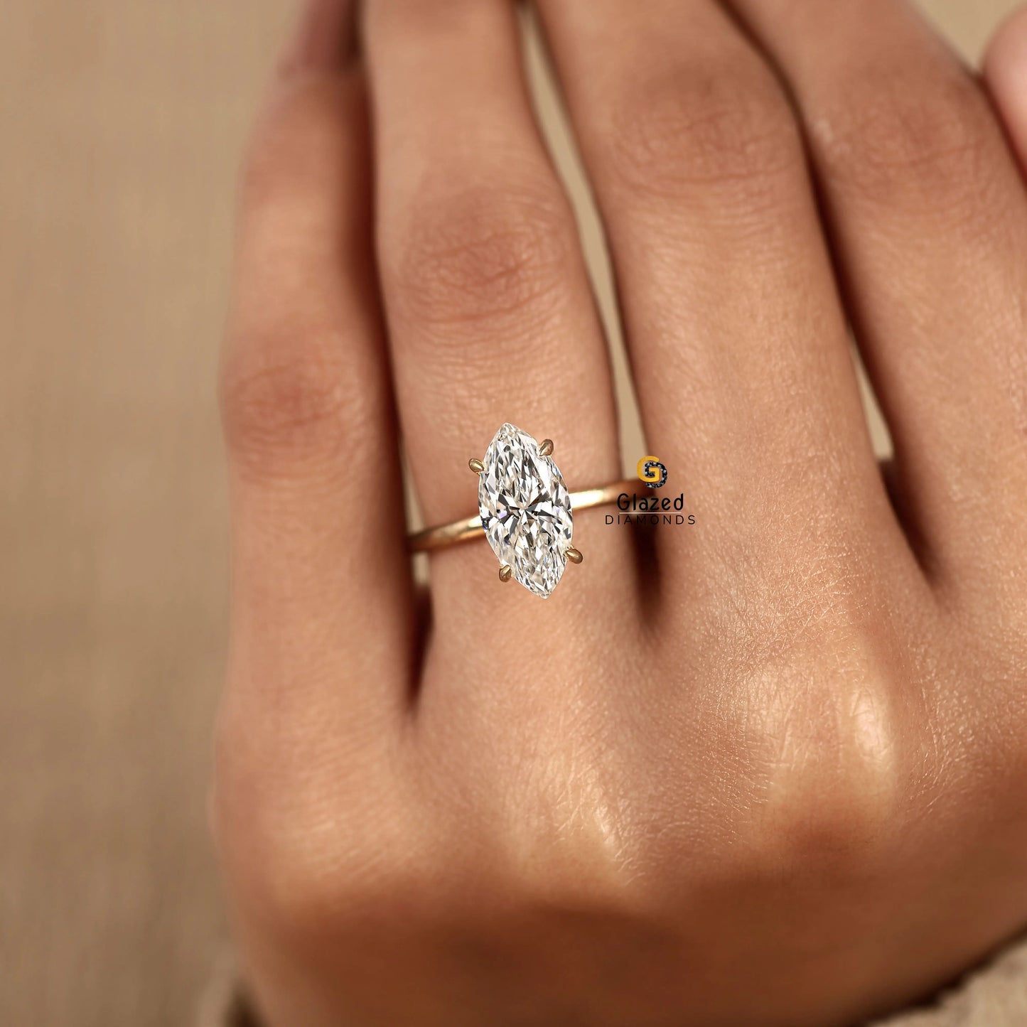 3CT Marquise Cut Lab Grown Diamond Engagement Ring For Women
