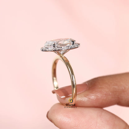 3CT Oval Cut Halo Lab Diamond Wedding Ring