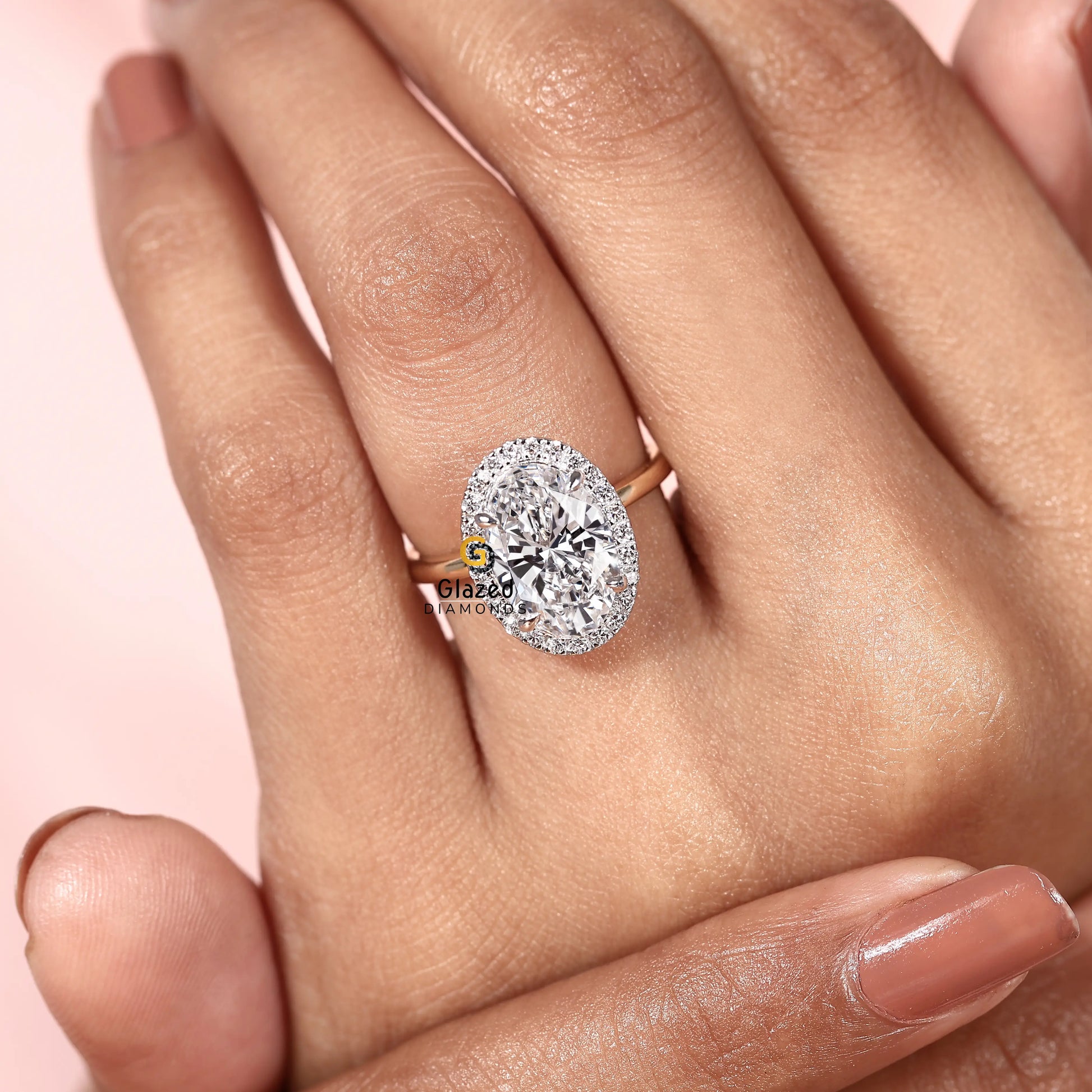 3CT Oval Halo Lab Diamond Wedding Ring
