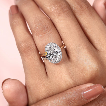 3CT Oval Halo Lab Diamond Wedding Ring