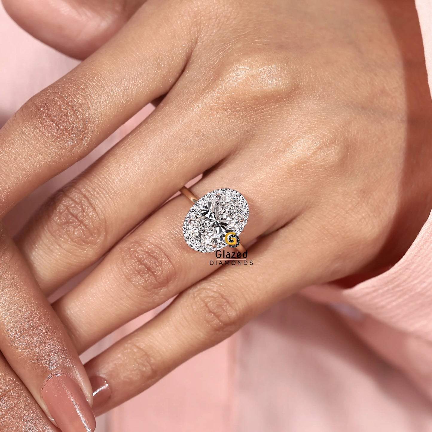 3CT Oval Halo Wedding Ring For Women