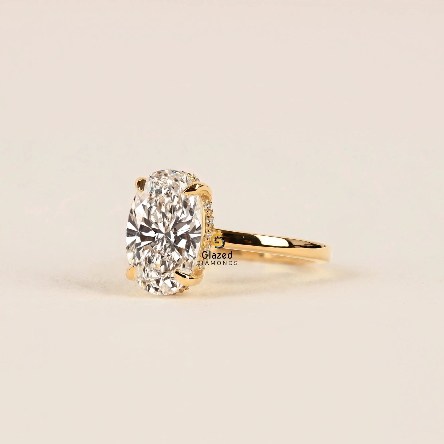 3CT Oval Hidden Halo Lab Diamond Ring For Women