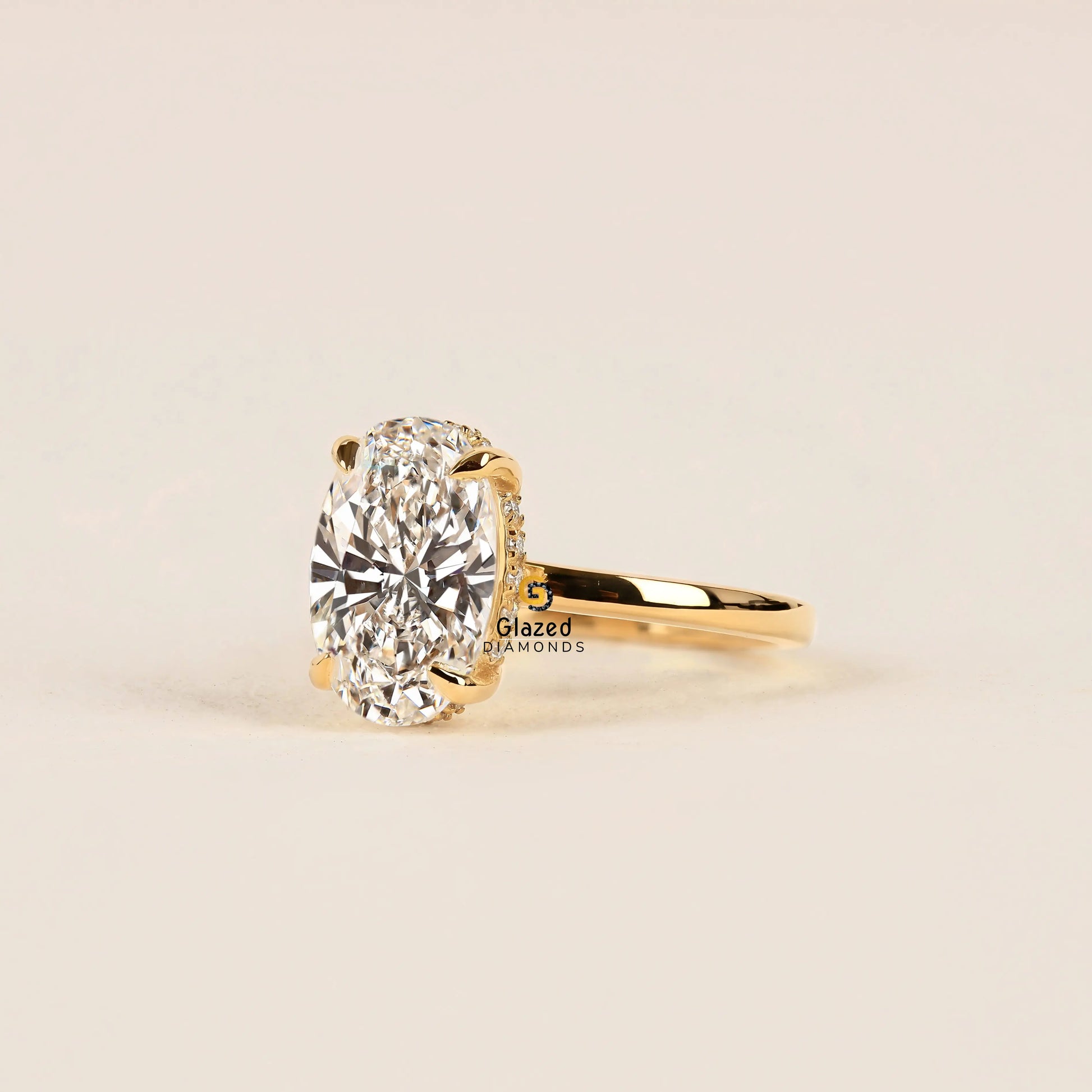 3CT Oval Hidden Halo Lab Diamond Ring For Women