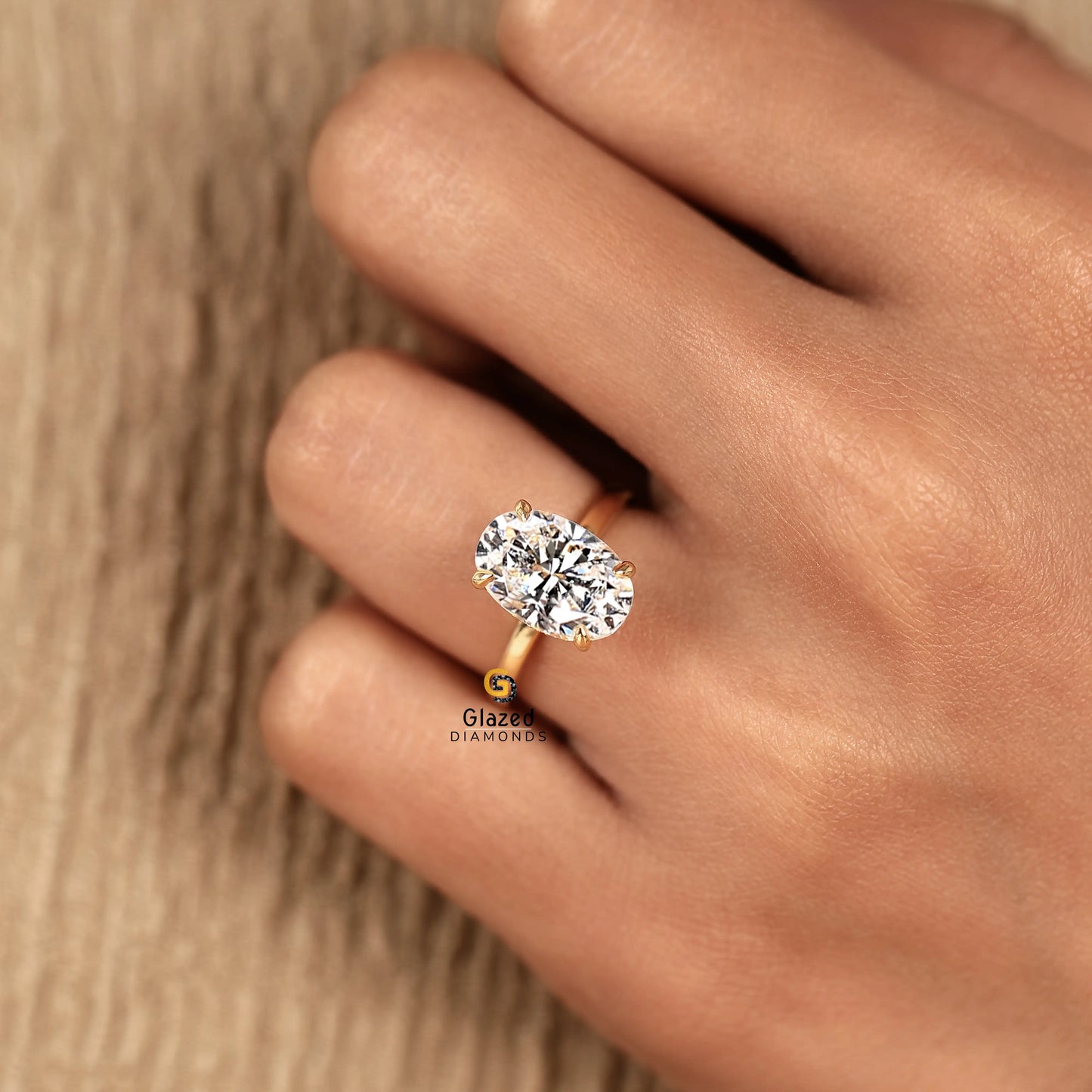 3CT Oval Lab Diamond Hidden Halo Wedding Ring