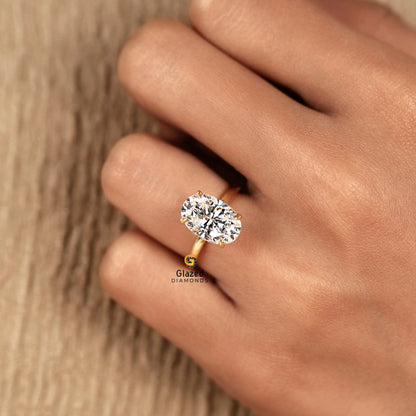 3CT Oval Lab Diamond Hidden Halo Wedding Ring