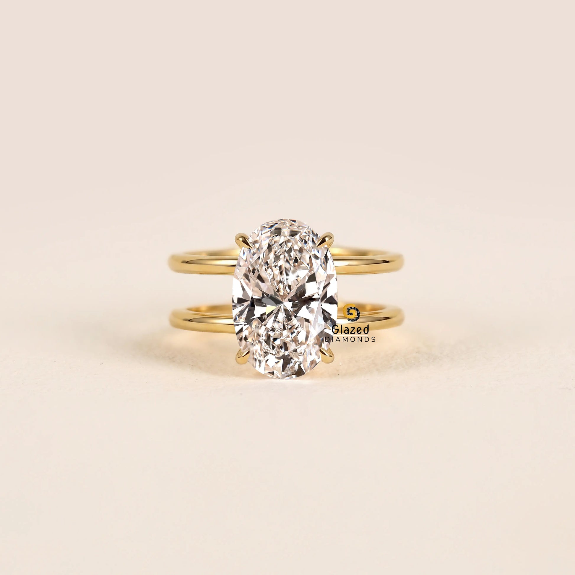3CT Oval Lab Diamond Single Enhancer Wedding Ring