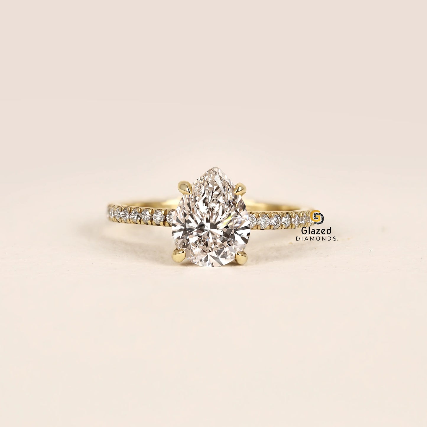 3CT Pear Hidden Halo Lab Diamond Wedding Ring 