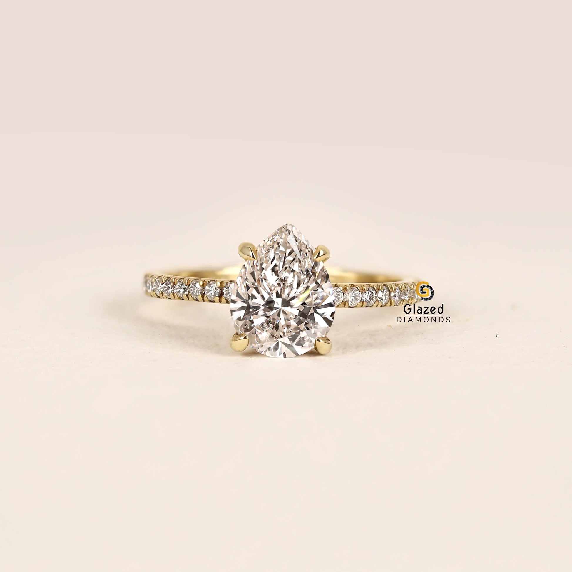3CT Pear Hidden Halo Lab Diamond Wedding Ring 
