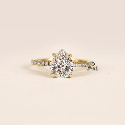 3CT Pear Hidden Halo Lab Diamond Wedding Ring 