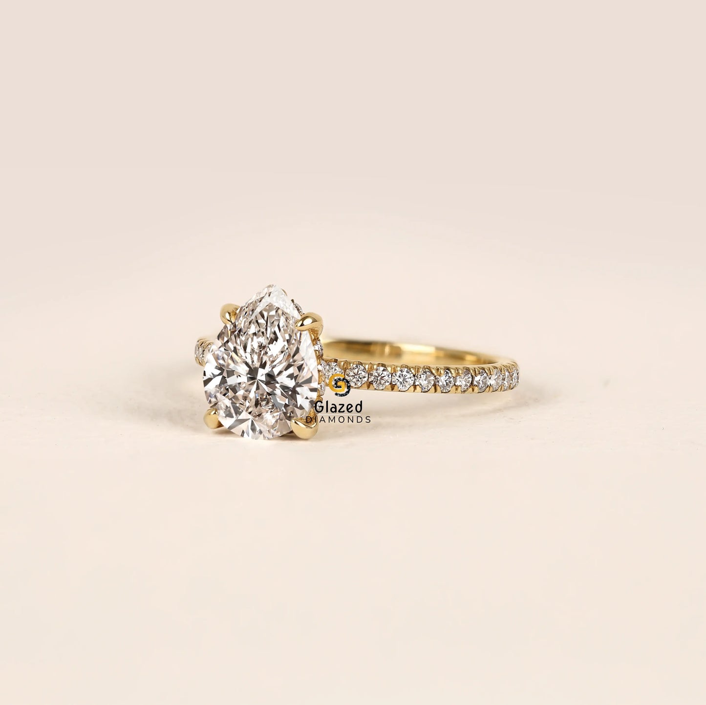 3CT Pear Hidden Halo Lab Diamond Wedding Ring For Women