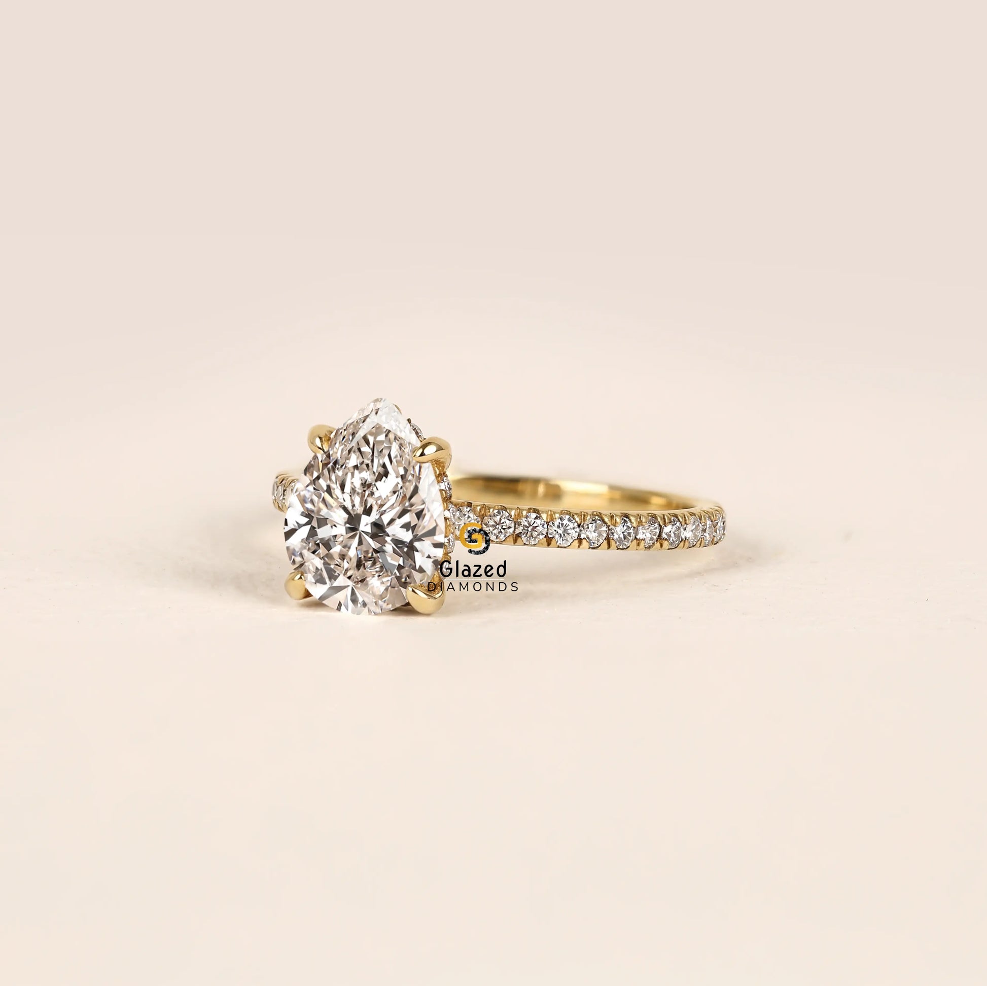 3CT Pear Hidden Halo Lab Diamond Wedding Ring For Women