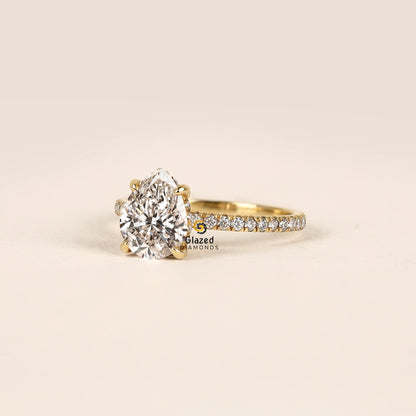 3CT Pear Hidden Halo Lab Diamond Wedding Ring For Women