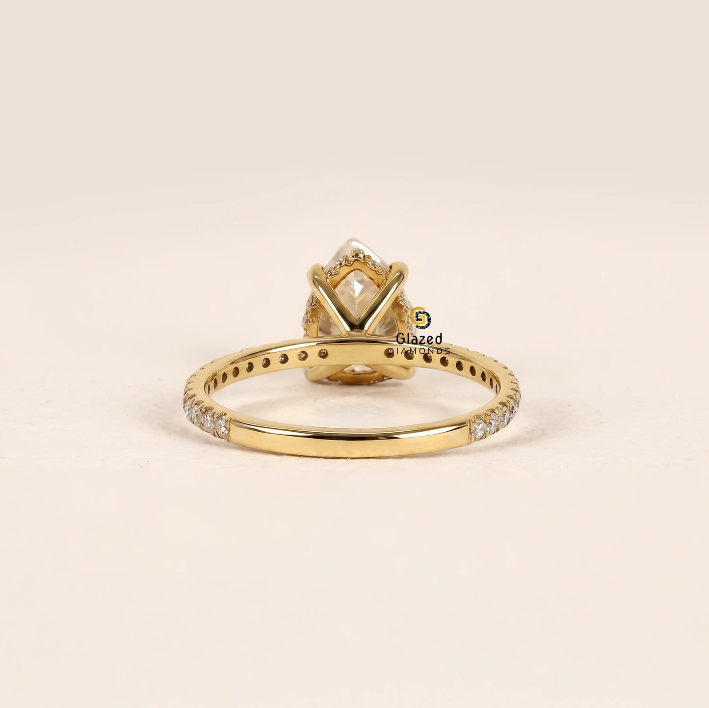 3CT Pear Hidden Halo Lab Grown Diamond Wedding Ring