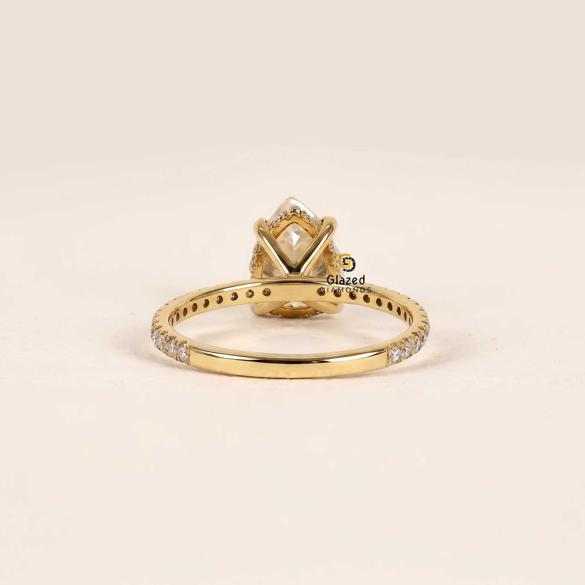 3CT Pear Hidden Halo Lab Grown Diamond Wedding Ring