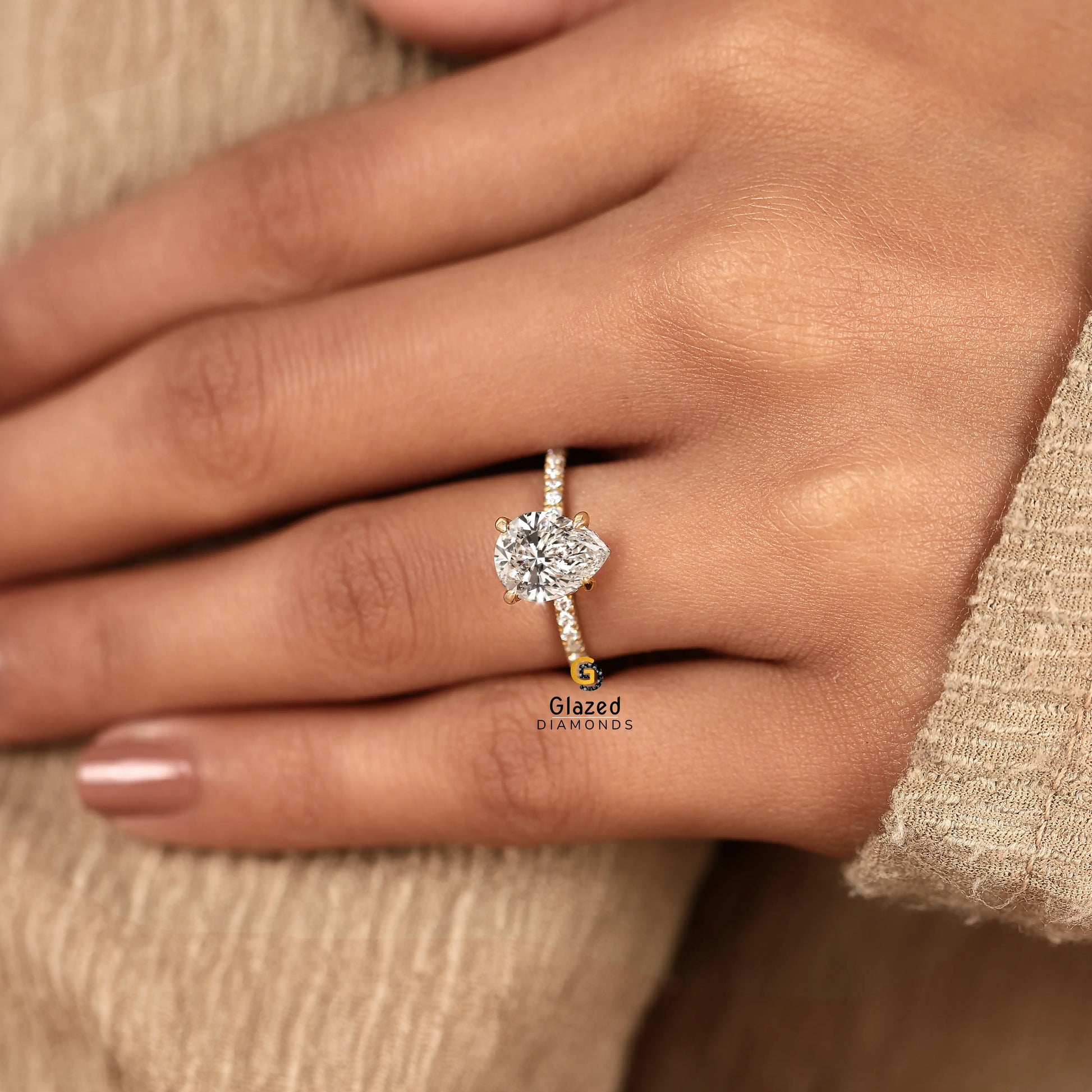 3CT Pear Lab Grown Diamond Wedding Ring 