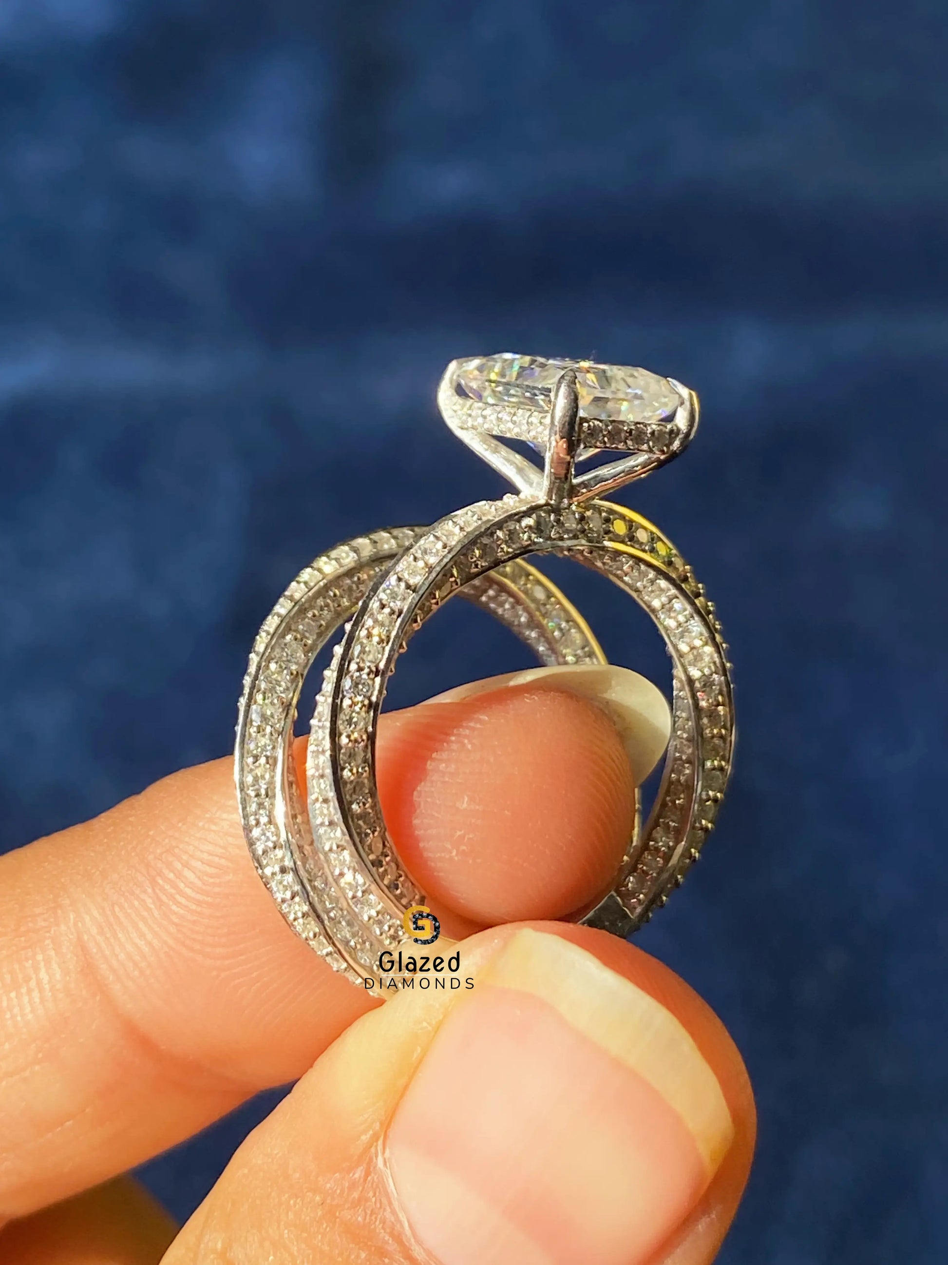 3CT Radiant Cut Hidden Halo Moissanite Wedding Ring Set