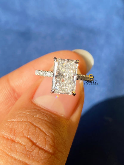 3CT Radiant Hidden Halo Moissanite Wedding Ring