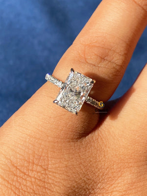 3CT Radiant Hidden Halo Pave Band Moissanite Wedding Ring For Women