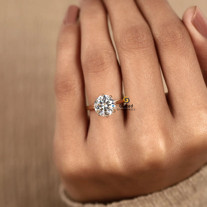 3CT Round Cut Lab Diamond Tulip Set Ring For Her