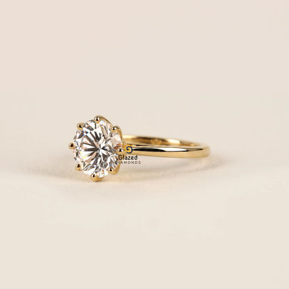 3CT Round Cut Lab Diamond Tulip Set Ring For Women