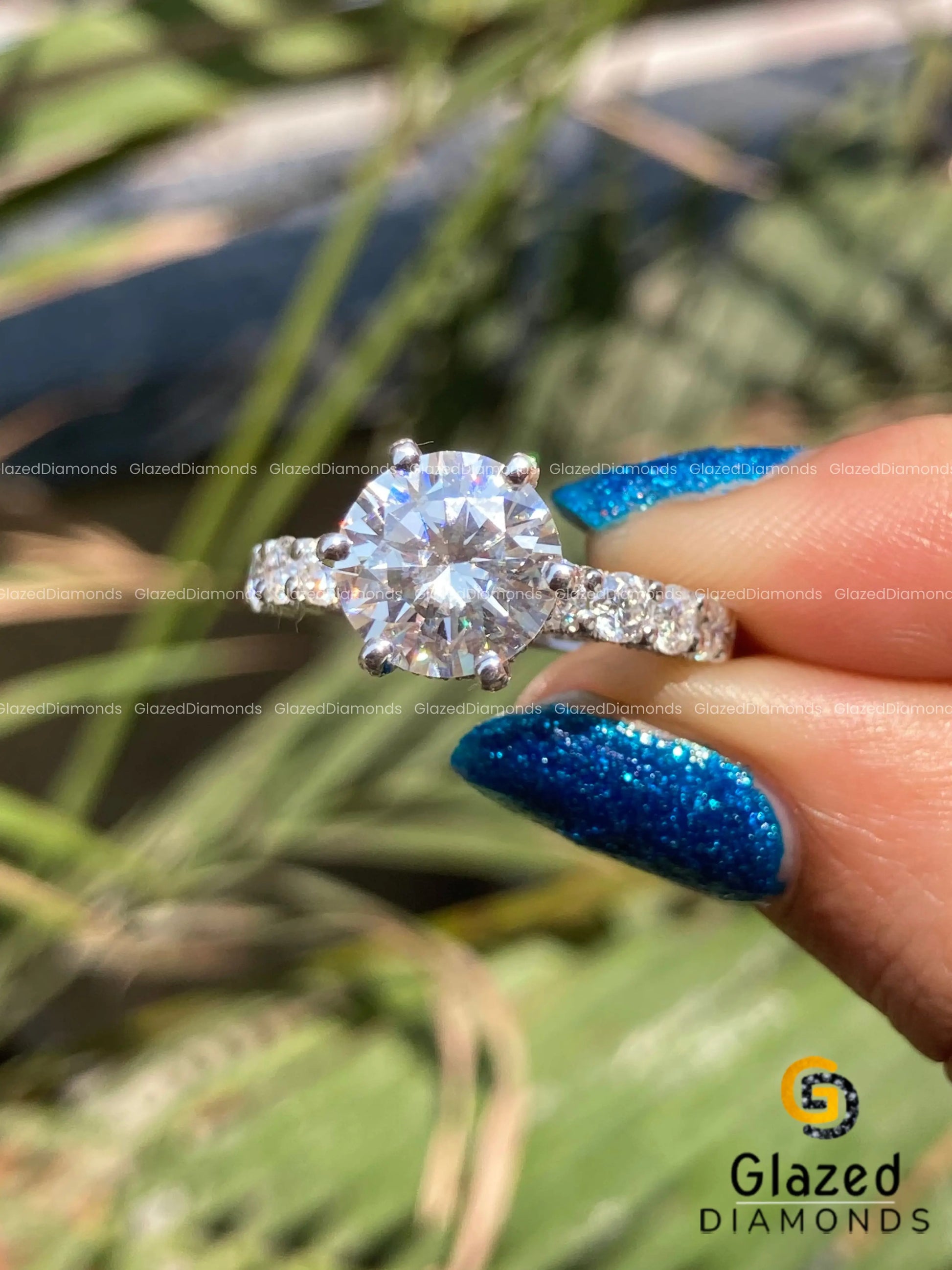 3CT Round Cut Moissanite Engagement Ring