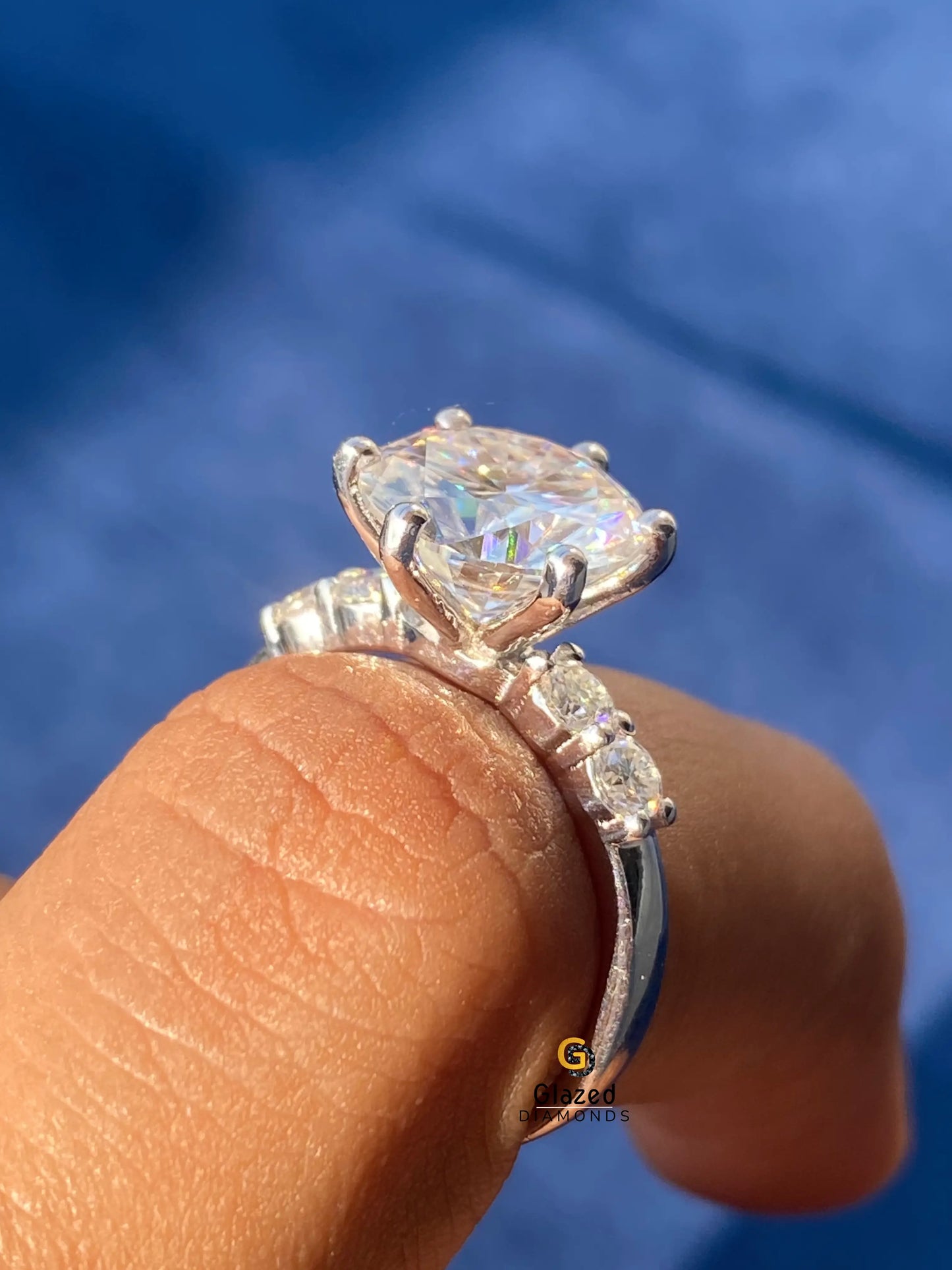 3CT Round Cut Side Stone Moissanite Wedding Ring 