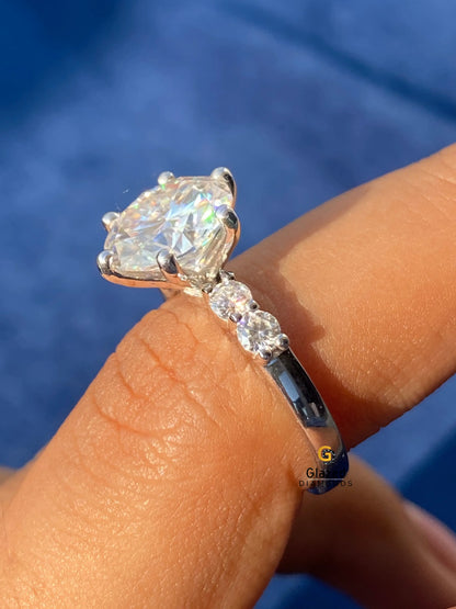 3CT Round Cut Side Stone Moissanite Wedding Ring For Women