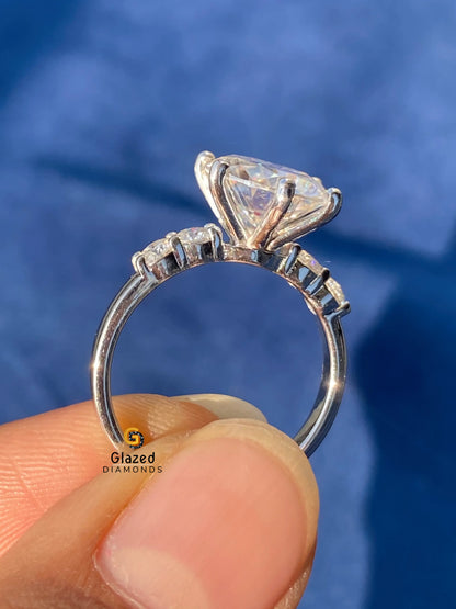 3CT Round Cut Side Stone Three Stone Moissanite Wedding Ring 