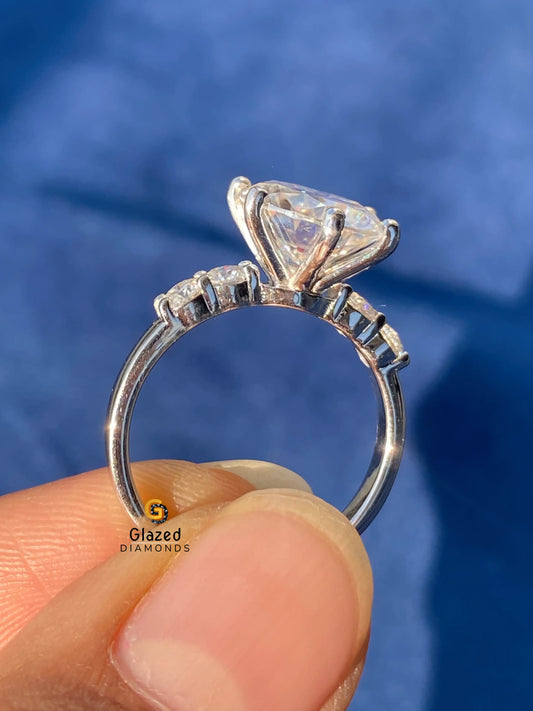 3CT Round Cut Side Stone Three Stone Moissanite Wedding Ring 