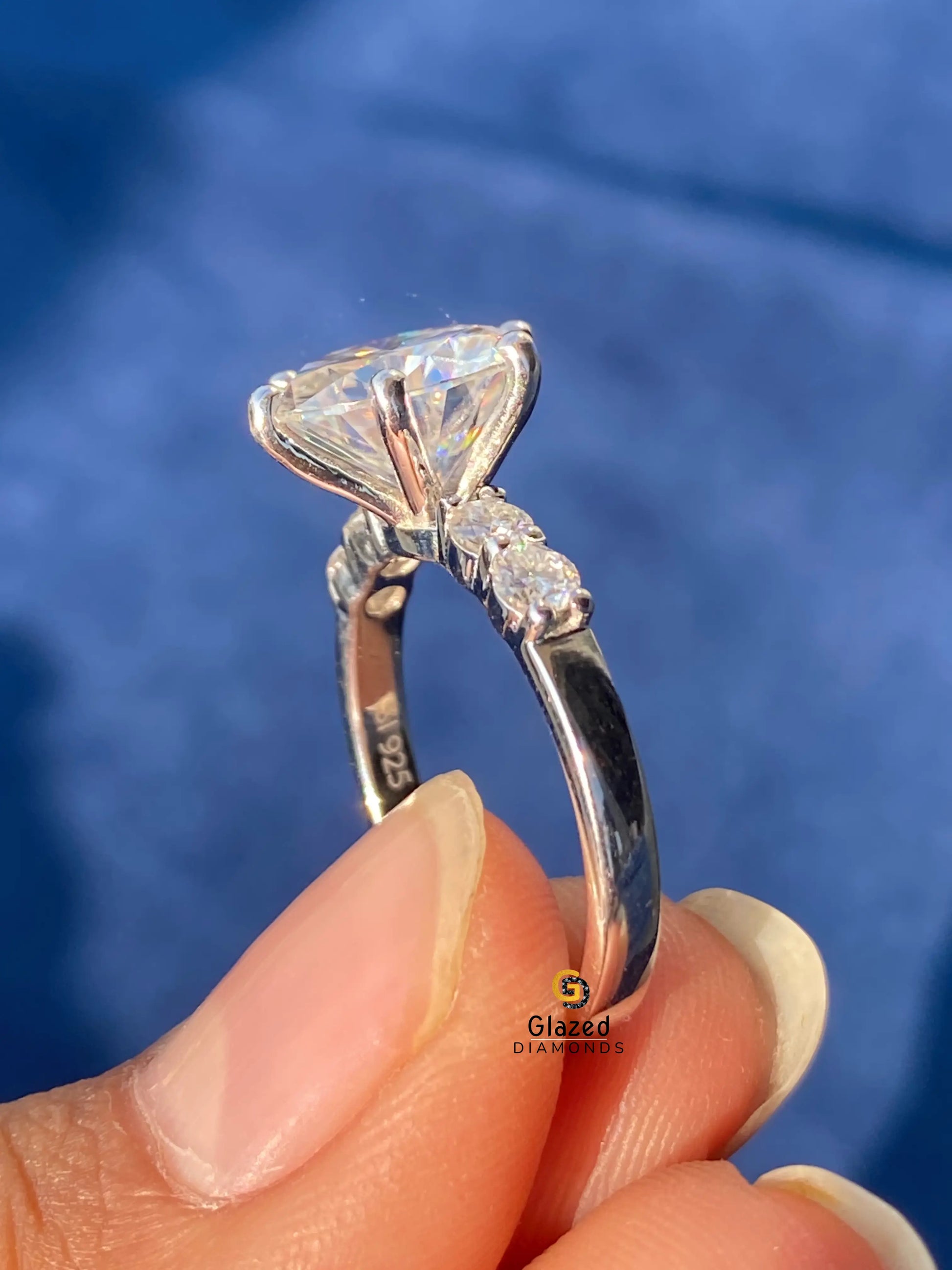 3CT Round Cut Side Stone Three Stone Moissanite Wedding Ring For Women
