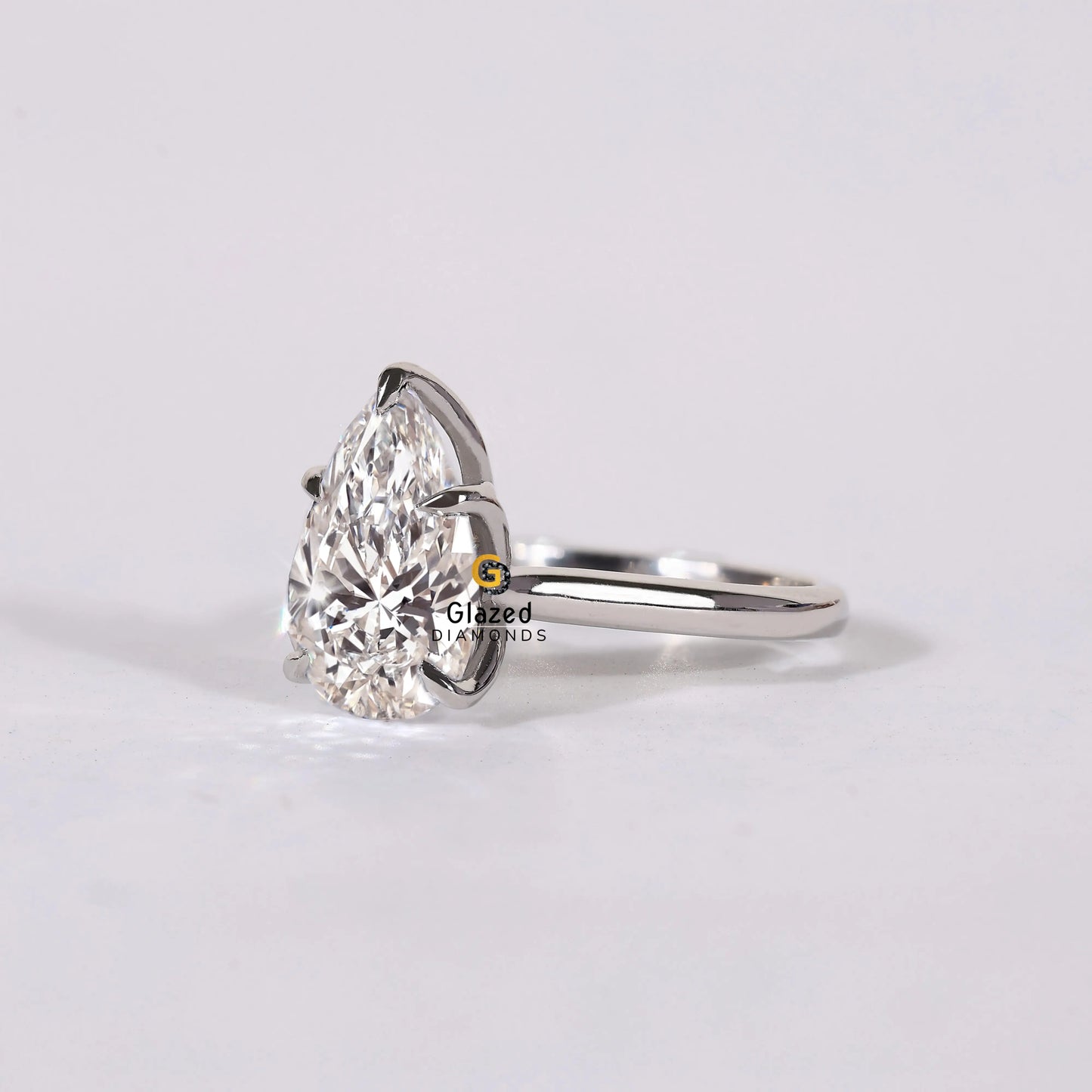 3Ct Pear Cut Tulip Set Lab Grown Diamond Engagement Ring