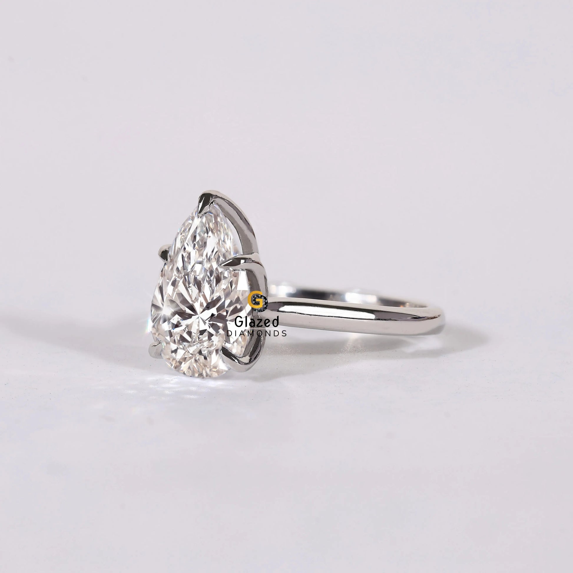 3Ct Pear Cut Tulip Set Lab Grown Diamond Engagement Ring