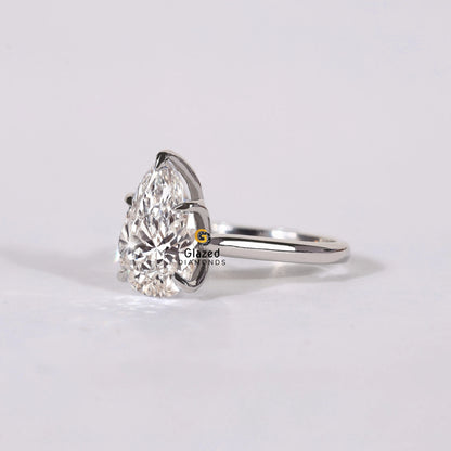 3Ct Pear Cut Tulip Set Lab Grown Diamond Engagement Ring