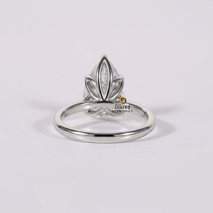 3Ct Pear Cut Tulip Set Lab Grown Diamond Engagement Ring For Women