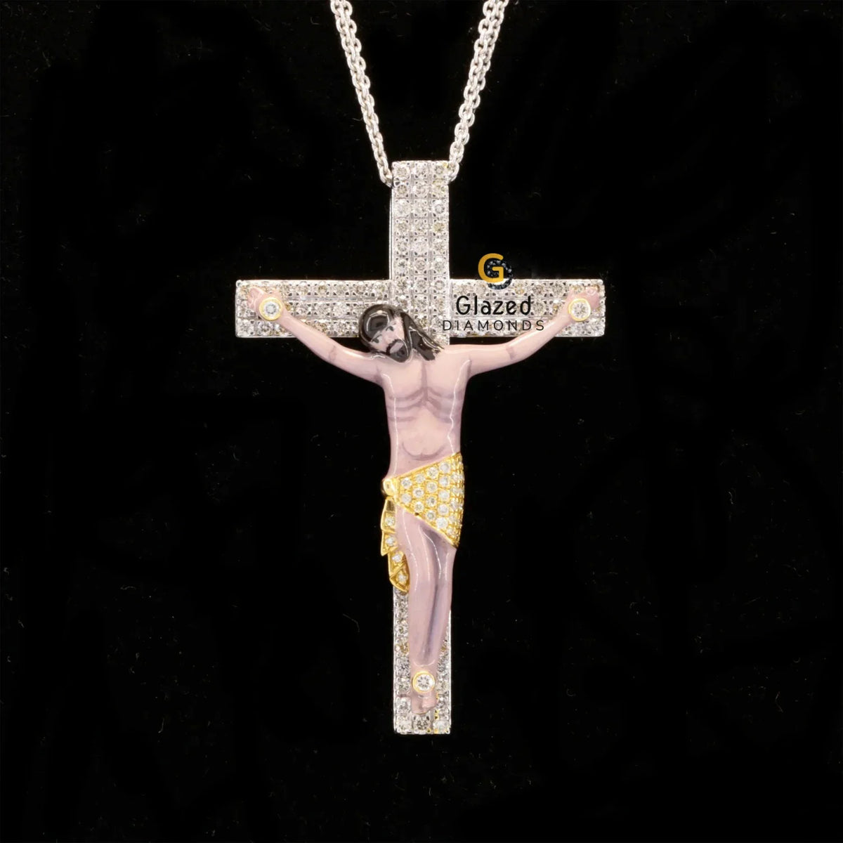 Hip Hop Moissanite Diamond 3D Enamel Jesus Cross Pendant