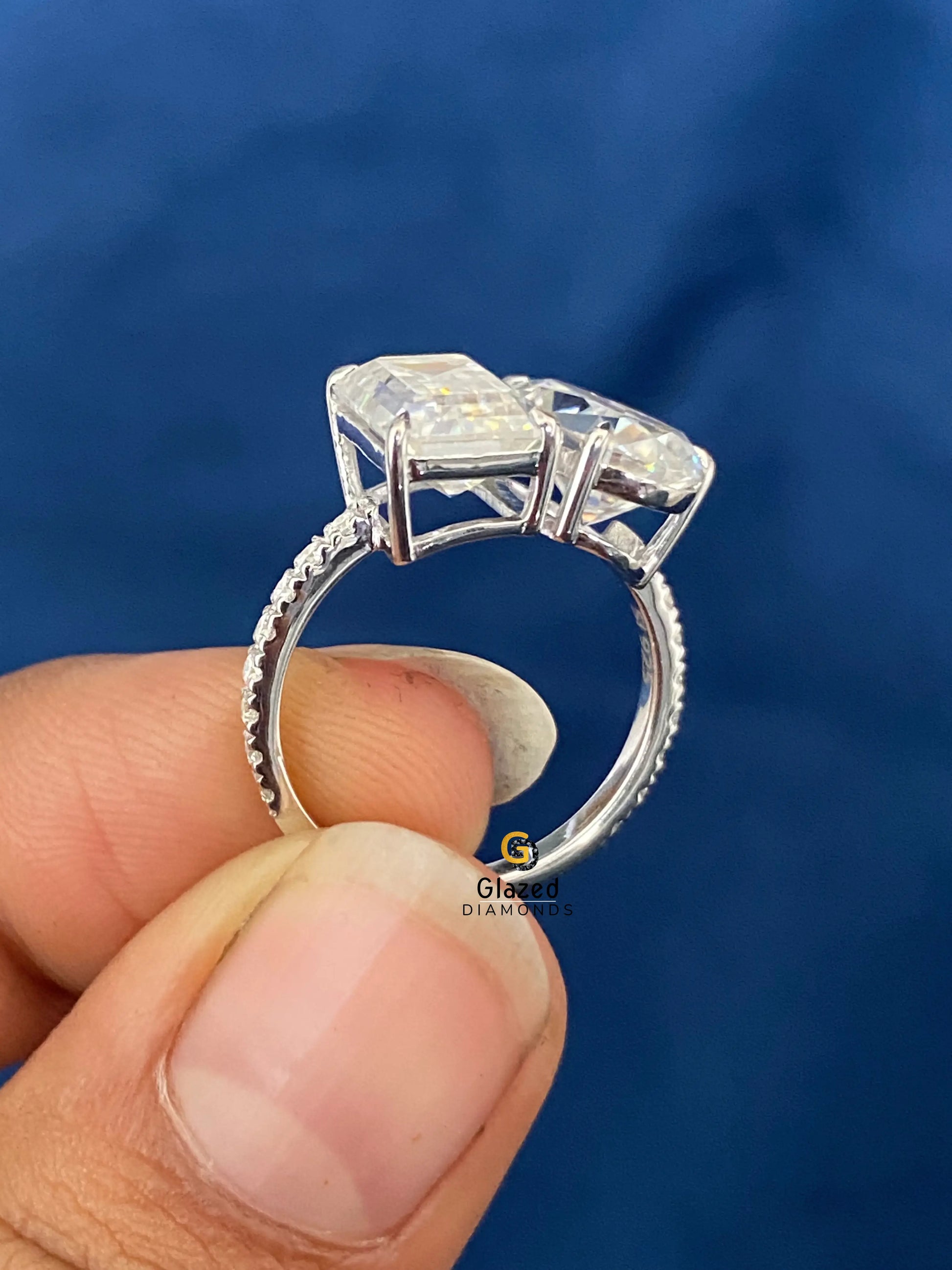 4.08 CT Emerald Cut Moissanite Toi Et Moi Wedding Ring